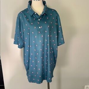 Blue Polo Golf Shirt with Pink Cocktails